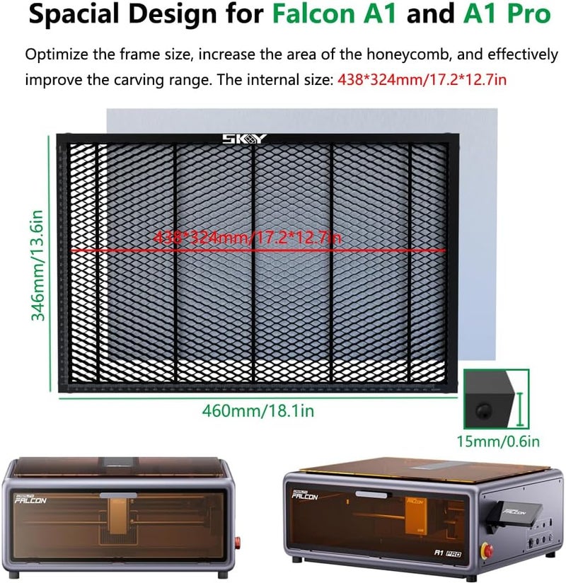 Skouphy Upgrade Oxide Coating Honeycomb Working Table 460x346mm, Laser Honeycomb Bed with Magnets and Anti-Slip Pads for Falcon A1 and A1 Pro，Honeycomb Working Panel18.1"x 13.6"x 0.6" - Image 3